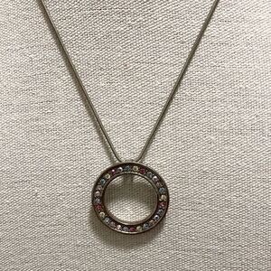 Vintage Chain Necklace With Multicolor Rhinestone Circle Drop Pendant.